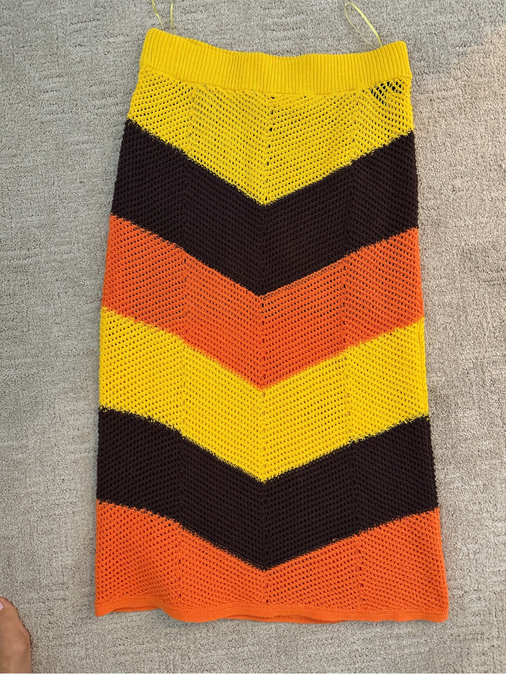 A.L.C. Chevron Crochet Maxi Skirt In Yellow, Orange & Brown
